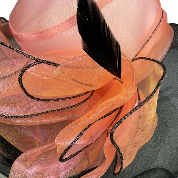 Diaphanous Black & Peach‎ Fancy Woman's Lady's Tea Church Kentucky Derby Hat - Picture 5 of 16